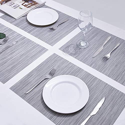 Set of 4 PVC Place Mats Kitchen Dining Table Placemats Non-Slip Washable Gray